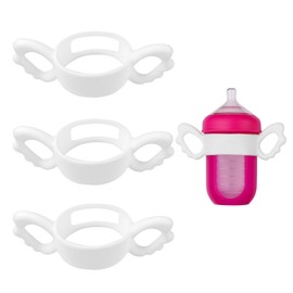 Ajrwiiy 3 Pack Baby Bottle Handles for Boon Nursh Reusable Silicone Pouch Baby Bottles, Silicone Bottle Holder for Easy Grip, Quick Install, Easy for Little Hands to Hold, Eay to Clean, White