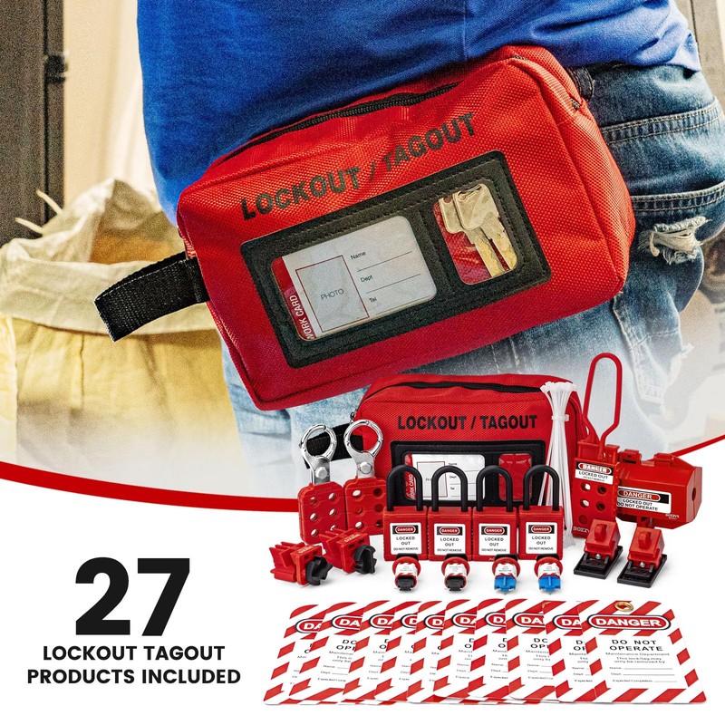 BOZZYS Portable Lockout Tagout Kit - 27 Pack OSHA Compliant