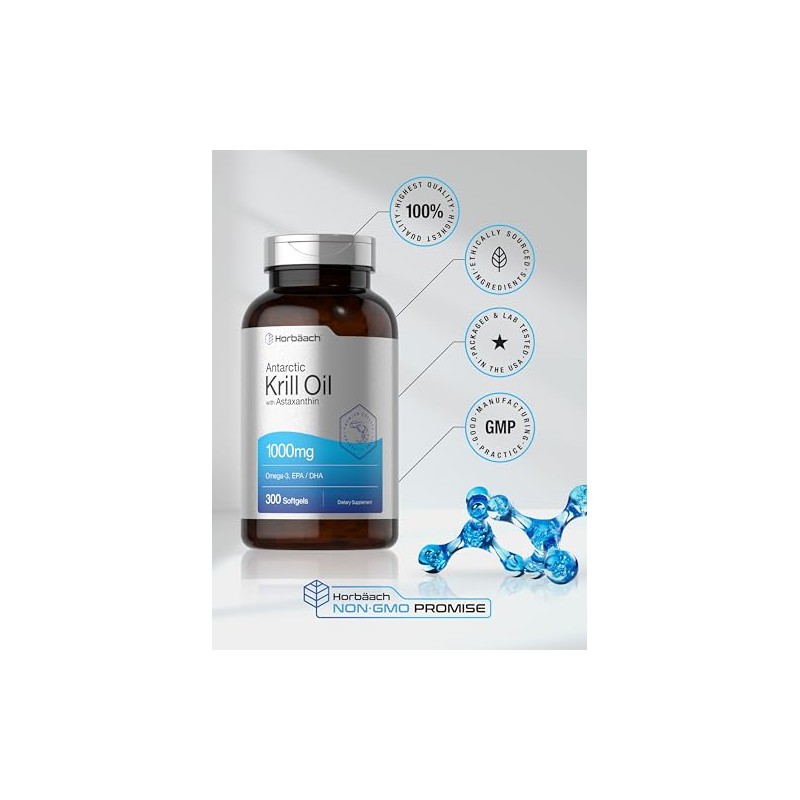 Horbäach Antarctic Krill Oil 1000mg 300 Cápsulas - Cardioprotección -