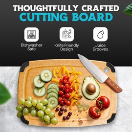 Dishwasher Safe Cutting Boards for Kitchen Set - Large Composite Wood Cutting Board Set (14.5" x 11" & 11.7" x 9.3") with Non-Slip Feet & Juice Groove - Thin & Lightweight Eco-Friendly - Natural