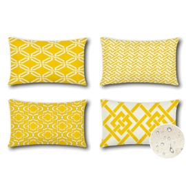 Artscope Set of 4 Waterproof Cushion Covers 30x50cm Farmhouse Geometric Square Pillow Cases for Couch Patio Furniture Balcony Garden Outdoor Decoration（Geometry40-Yellow）