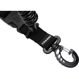 Cressi Laynyard with Ring - Elastic Spiral Cable for Diving and Water Activities, Unisex, Black/Black, 1 Carabiner, Unisex