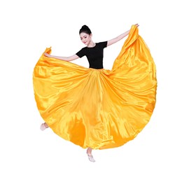 Ankle Length Dance Skirt Belly Dance Skirts Women Dance Skirt Modern Costume Maxi Skirts for Ballerina 360° 540° 720°, Yellow 360°, Unit size