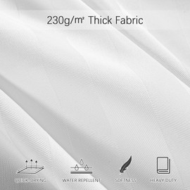 PANGSINNE White Shower Curtain 230GSM Weighted Striped Water Repellent Shower Curtain Heavy Duty Fabric, Machine Washable Hotel Quality Bathroom Shower Curtain Set with 12 Metal Hooks, 72Wx72H