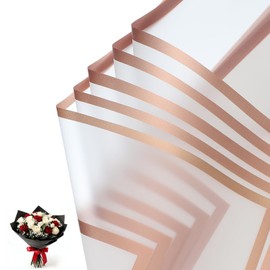 PATIKIL 20 Sheets Frosted Flower Wrapping Paper, Waterproof Gold Edge Bouquet Wrapping Paper Florist Supplies Packaging Paper for DIY Crafts Wedding Birthday Gift, White