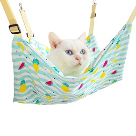 Yorakudo Cat Hammock, For Cages, Summer Hammock, Bet, Increased Strength, Adjustable Belt, Hardware, Easy Care, For Summer, Cool Bed, Breathable, Sun, Playground, Blue
