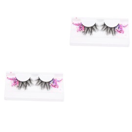 Mikinona 2 Pairs Long False Lashes Fluorescence Eyelash Extensions Glittery Women's Lashes Easy to Use 3d Effect