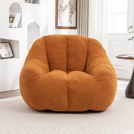 Setawix Bean Bag Chair with Filler, Comfy Teddy Bean Bag Chairs for Adults and Kids, Cozy BeanBag Sofa Fully Floor Couch with Memory Foam for Living Room Bedroom, Orange