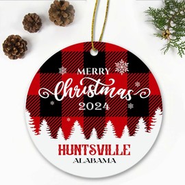 Merry Christmas Huntsville Alabama Ornament 2024 - Xmas Holiday Keepsake for Decor Huntsville AL Ornament Souvenir Gift Family Friends - New Home Ornament 3" Plastic