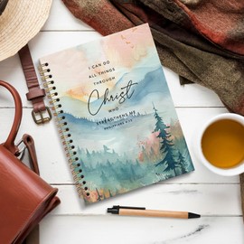 JRTW Christian Notebook Journal, I Can Do All Things Through Christ Scripture Journal for Women, Nature Landscape Bible Journaling Notebooks for Note Taking, Spiral Notebook 5.5x8.3 Inch