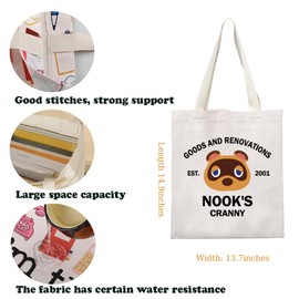BAUNA ACNH Merchandise Inspired Tote Bag Animal Villager Gift Raccoon Character Shoulder Bag Video Game Lover Gift for Gamer, beige