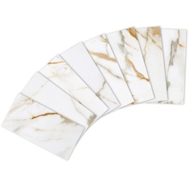 Yipscazo Peel and Stick backsplash 3 x 6 Inches 3D PVC Composite Wall Tile Stick on Backsplash Tile for Kitchen Bathroom, Laundry Room, Fireplace(Carla with Gold, 2 Pieces)