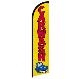 Car Wash (Yellow) Windless Banner Advertising Flag - Perfect for Car Washes, Auto Detailers, Mobile Car Wash, Drive-Thru Wash, Gas Stations