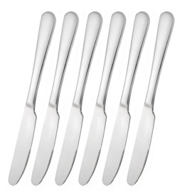 Stainless steel butter knife, set of 6 dinner knife, suitable for daily use, parties and outdoor dining,Dishwasher Safe (6)
