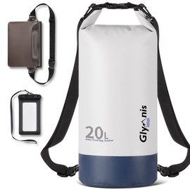 Glymnis Dry Bag Waterproof Bag 10L 20L Waterproof Pack Sack with Bum Bag and Carry Strap Waterproof for Water Sports Beach Swimming Boating Travel Camping (White Blue, 20L)