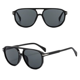 YAMEIZE Pilot Double Bridge Sunglasses for - Women Men Classic 70s Round Retro Style Sunglasses Shade Stylish Eyewear Driving (Black Grey)