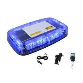 Rechargeable Blue Emergency Roof Top Strobe Light Wireless Battery, 48LED 17 Flashing Modes,High Low Brightness,Hazard Traffic Lights w/Magnetic Base, Remote Control for Construction Vehicles