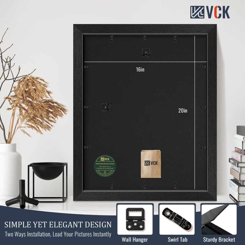 VCK 16x20 Picture Frame 4 Pack, Black Wood Poster Frame,