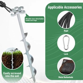 Ground Anchors Screw in – 4 Pack Spiral Tent Stakes heavy duty with Drill Socket & T-Handle, 12 Inch Trampoline Anchor with Hook & Ring Design for Tents, Sheds, Canopies, Swing Sets, Gazebo(4)