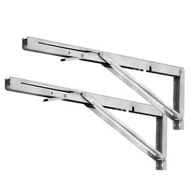 LSK 20 Inch Folding Shelf Brackets, Heavy Duty Stainless Steel Shelf Bracket Collapsible Shelf Brackets for Work Bench, Space Saving DIY L Bracket for Table, Max Load 220LBS, Pack of 2