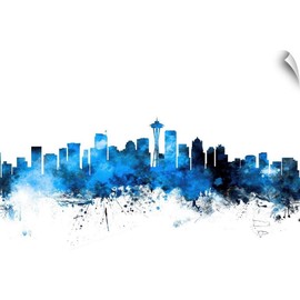 CANVAS ON DEMAND Seattle Washington Skyline Wall Decal, Seattle Artwork