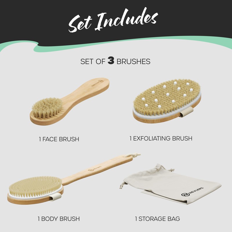 Nevlers Natural Boar Bristle Dry Brushing Body Brush 4-Piece Massage