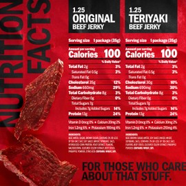 Jack Link's Beef Jerky Variety Pack - Includes Original and Teriyaki Jerky, Bulk Protein Snack Pack, Good Source of Protein, Meat Snacks Made with 100% Beef, Individual Bags - 1.25 Oz (Pack of 9)
