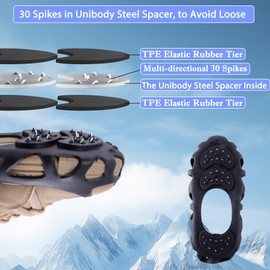 Ice Cleats, Ice Cleats for Shoes and Boots, Crampons for Shoes with 30 Spikes Anti Slip Snow Shoes(Medium)
