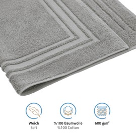 Komforttec 2-Piece Bath Mat Set, Terry Cloth Shower Mat, Washable Shower Mat & Bath Mat, 600 g/m² & 100% Cotton, Absorbent & Quick-Drying, 50 x 70 cm, Silver Grey