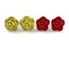 Yellow/Deep Pink/Red Rose Small Stud Earring Set/Silver Tone Metal/ 10mm