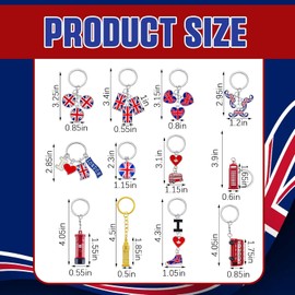 Henoyso - Paquete de 12 llaveros de metal con bandera del Reino Unido, Big Ben, autobús de doble piso, para decoración de fiestas, varios estilos, Color elegante., Talla única