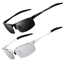 RONSOU Men Sport Al-Mg Polarized Sunglasses Unbreakable for Driving Cycling Fishing Golf Gray & Silver Lens