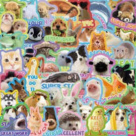 50PCS Cute Animal Incentive Stickers, Fun Classroom Punny Reward Animal Stickers Packs for Stationery Boxes Laptops Mugs, Vinyl Waterproof Positive Motivational Decals for All Ages