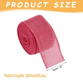 MECCANIXITY Burlap Ribbon Fabric Wired Edge Ribbons Rose Red 2 Inch x 10 Yard Wired Ribbon for Gift Wrapping, Bow, Wreath, Christmas Tree, Flower Bouquet