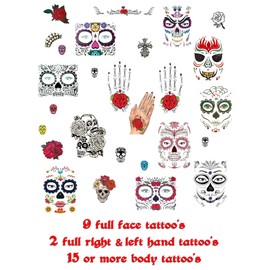 26pc Day of the Dead Face, Body & Bone Hand Tattoo's