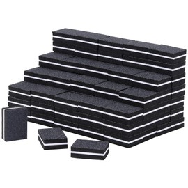100 Pcs Mini Nail Buffer Blocks 180/100 Grit Sandwich Nail Buffer Washable for Nail Care(Black)