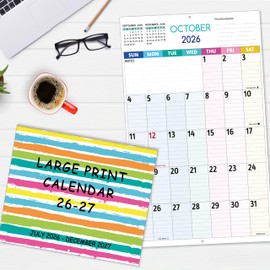 2026-2027 Wall Calendar - Large Print Calendar, 18 Monthly Calendar, Jul 2026 - Dec 2027, 14.6 x 22.8 In (Open), 2026-2027 Calendar with Big Numbers, Large Grid, Notes, Moon Phases, Great for Planning