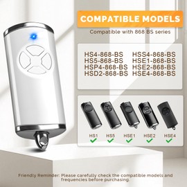 868 MHz Garage Door Remote, 1 PCS Garage Door Opener Remote Control, 4 channels, Compatible with HSE-4-868-BS, HSE2-868-BS, HS4-868-BS, HS1-868-BS, HSS4-868-BS, HSP4-868-BS remote control - White