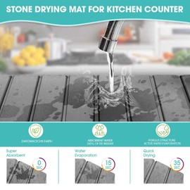 HAOIVE Dish Drying Mat Stone Bath Mat Diatomaceous Earth Stone Drying Mat For Kitchen Counter Sink Bath Mat Quick Dry Non Slip Foldable Dish Drying Rack Mat Large(24"×16" Dark Grey)