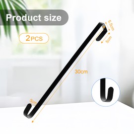 SIGANDG Door Hooks Made of Stainless Steel, Pack of 2 Door Hooks for Hanging, 30 cm Wreath Hanger - Hook for Door Wreaths and Decoration Dresses - Coat Hooks for Hanging (Black)