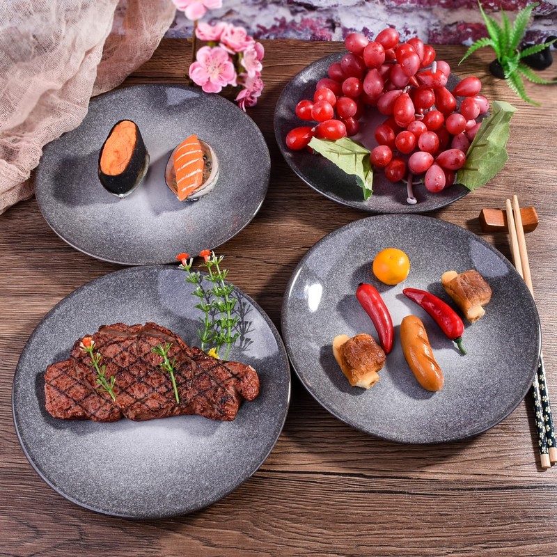 4-Piece Ceramic Dinner Plate Set, 7.5" Minimalist Porcelain Salad Plates