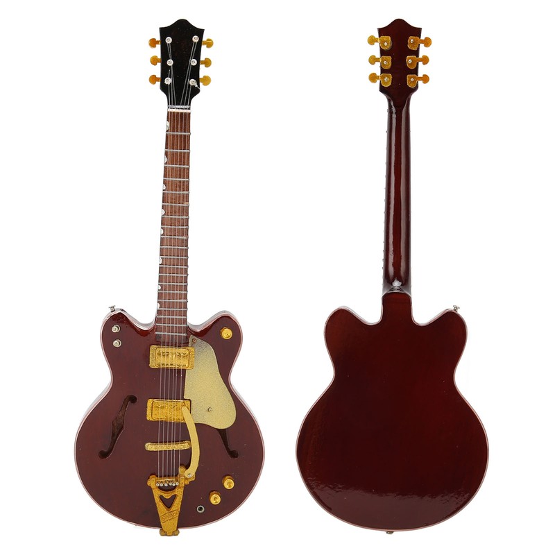 Red and Gold Miniature Electric Guitar Replica with Stand and