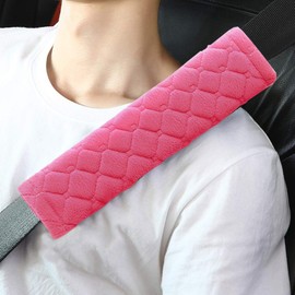 Car Seat Belt Pads, Seat Belt Shoulder Pads, Comfort Belt Pads for Seat Belts Cover, Soft Plush Furry Grid Luggage for Adults, Children, Travel Seat Belt Covers, Pack of 2, Pink