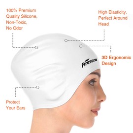 Swimming Cap, firesara Original Updated Swimming Cap 3D Ergonomic Design Comfortable Durable Ear Protection for Women Children Men Boys Girls for Long or Short Hair with Nose Clip and Ear Plugs