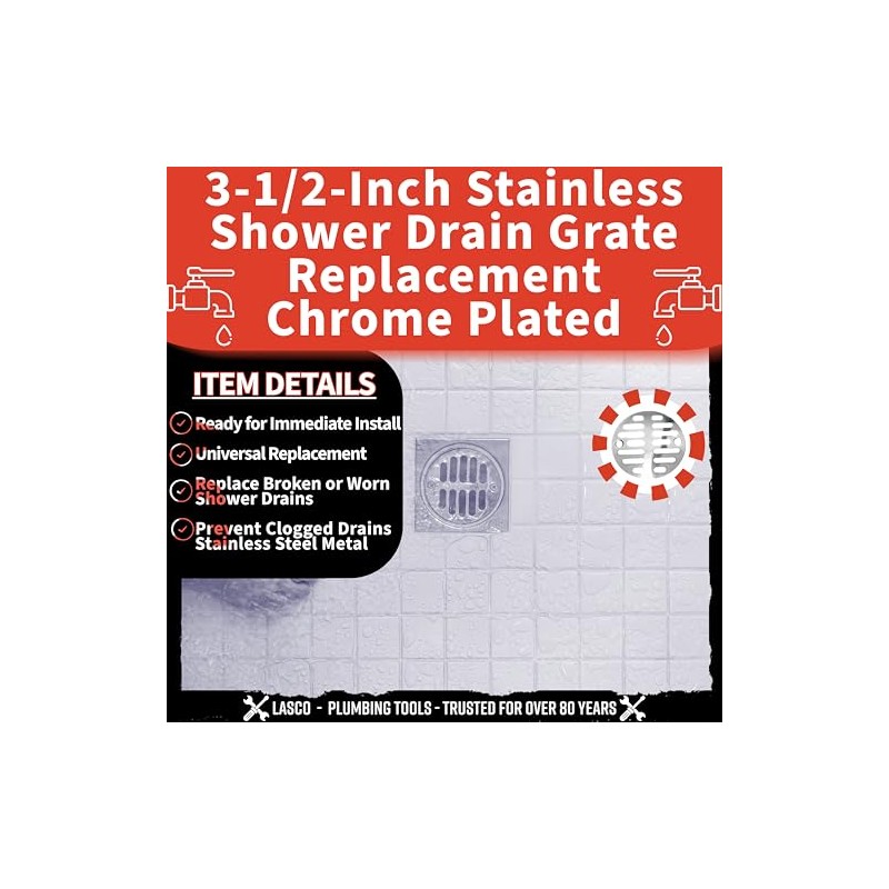 LASCO 03-1247 3-1/2-Inch with Two Screws Shower Drain Grate, Chrome