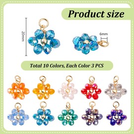 PH PandaHall 30 Stück Blumen Kristall Anhänger Facettierte Glasperlen Blumen Anhänger 10 Farbe: Blumen Anhänger Mit Biegeringen Zur Schmuckherstellung. 20mm