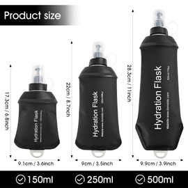 GYGYL Soft Flask, TPU Collapsible Soft Water Bottle for Hydration Pack, Running Vest, Leak-Proof Folding Water Bottle for Hiking Cycling Climbing Jogging-150ml Black, 2pcs