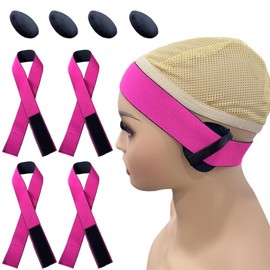 ulovmly 4 Pcs Elastic Wig Band with Ear Covers, Elastic Bands for Wig, Elastic Band for Lace Frontal Melt (Rose Red)