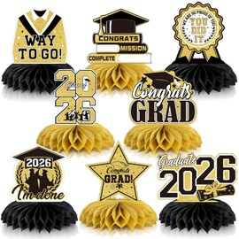 8 PCS Graduation Party Decorations Class of 2026 Honeycomb Centerpieces for Graduation Table Decor