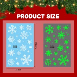 Snowflake Temporary Tattoos Winter Snowflake Glitter Tattoos Blue White Snowflake Elk Sticker Xmas Accessories Glow in the Dark Fake Temporary Tattoo Stickers for Christmas Party Supplies 6 Sheets